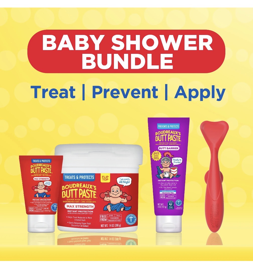 Boudreaux’s Butt Paste Baby Shower Bundle, Includes Max Strength Butt Paste, Barrier & Brush