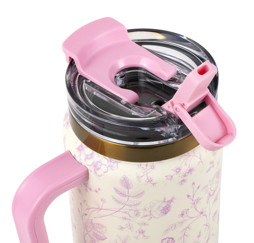 Thyme & Table 32oz Stainless Steel Luna Tumbler with Handle and Dual Straw Lid, Floral