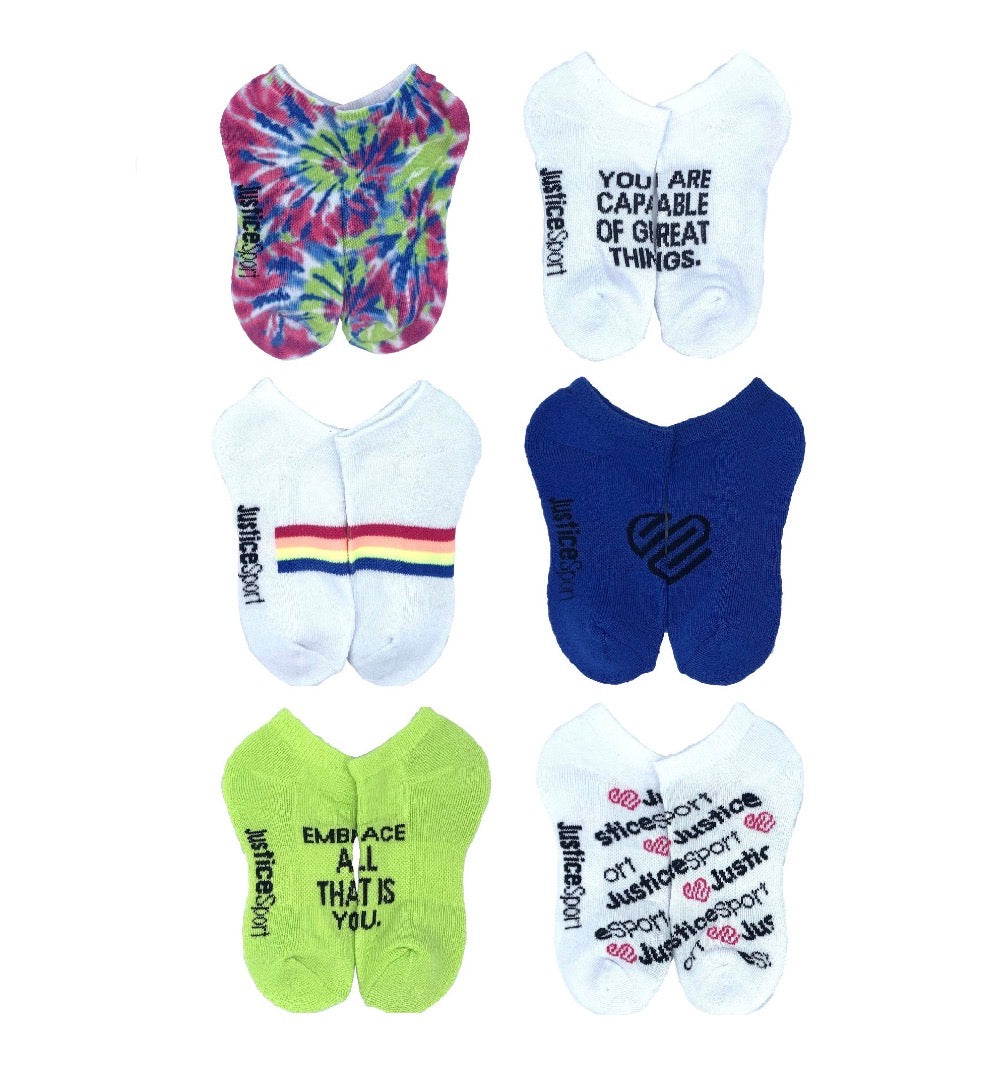 Justice Girls No Show Socks Six Pack With Unique Designs by Justice