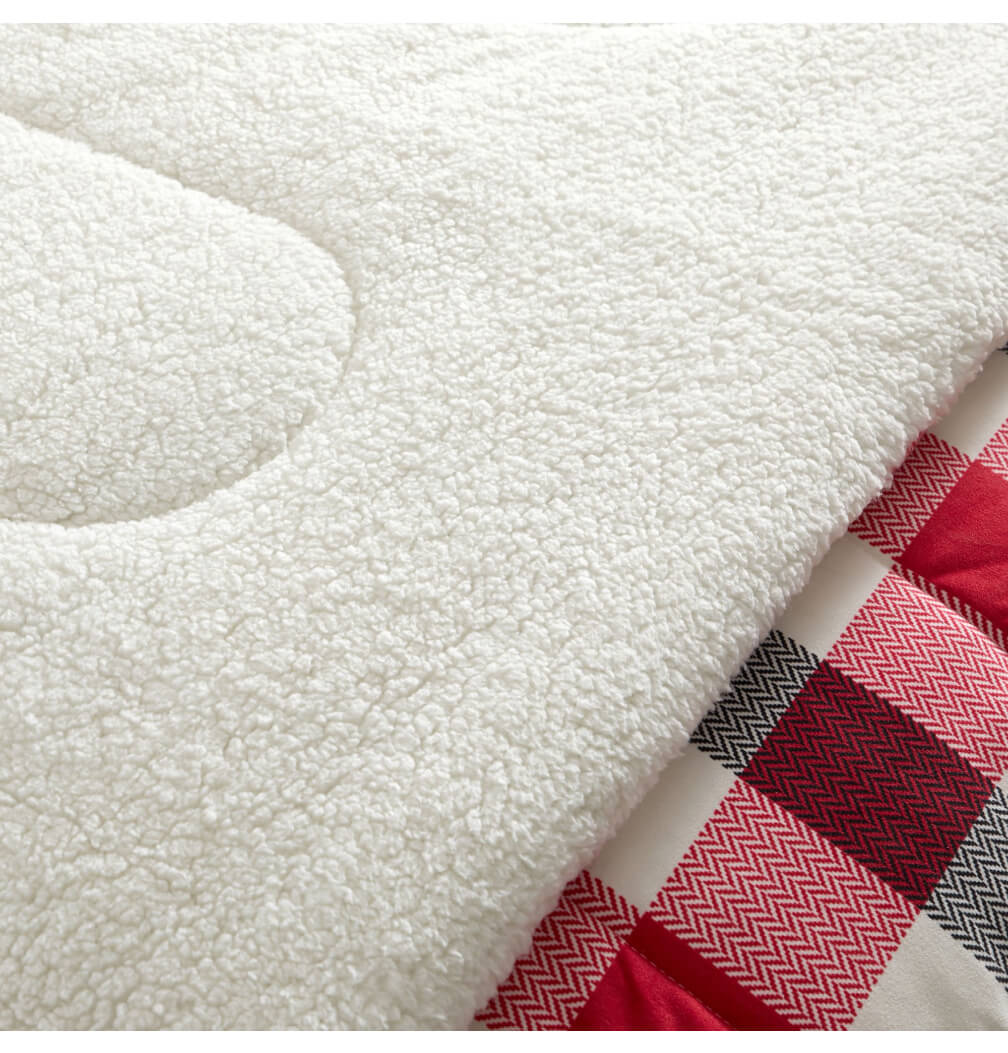 Mainstays 3-Piece Red Plaid Reversible Sherpa Comforter Set – Ultra-Soft Flannel & Sherpa, Full/Queen by Mainstays