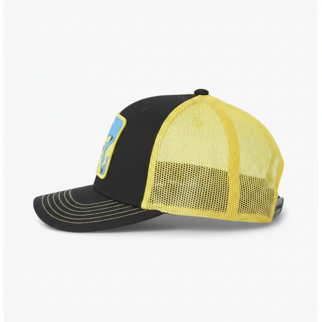 Pokemon Pikachu Snapback Trucker Hat - side profile view white background