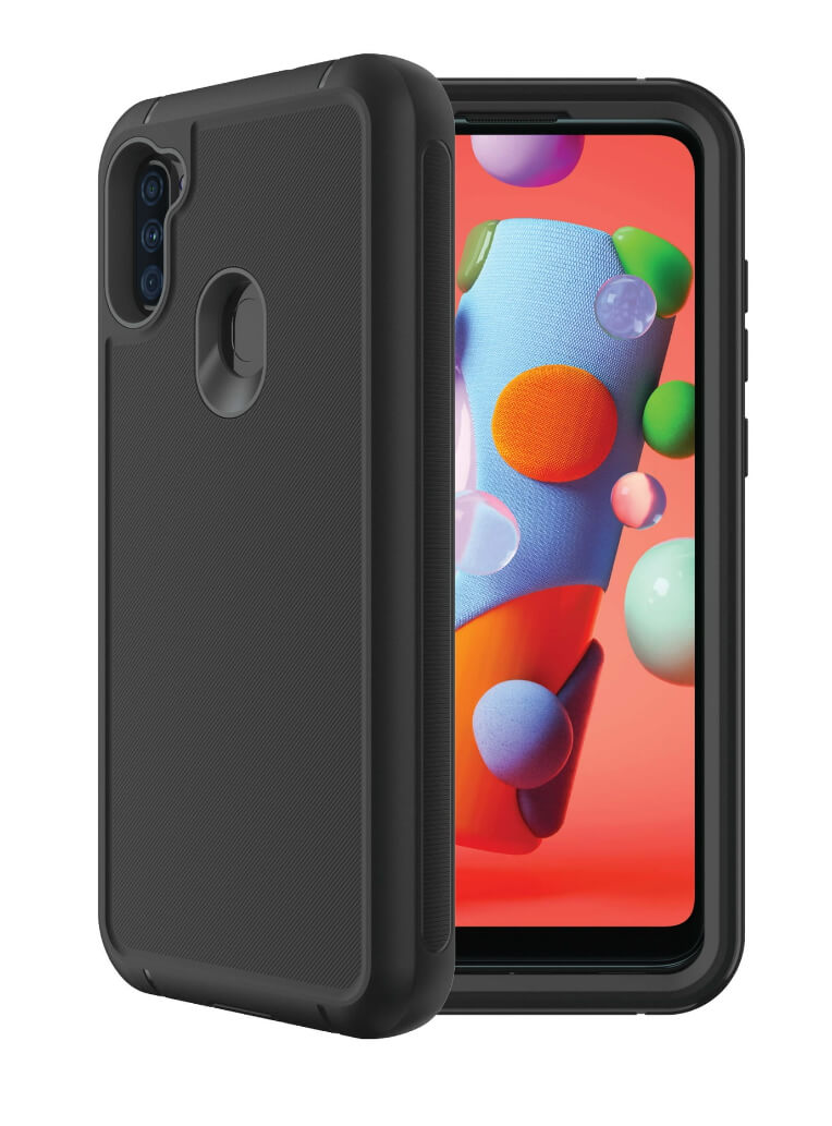 onn. Rugged Phone Case with Built-in Microbial Protection for Samsung Galaxy A11, Black by Walmart