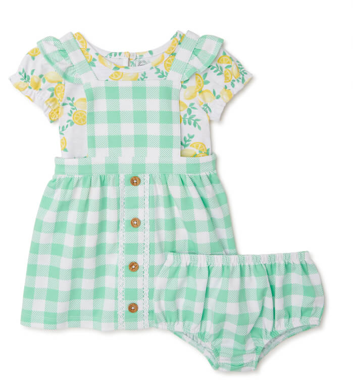 Wonder Nation Baby Girl Pinafore Dress, Short Sleeve T-Shirt and Diaper Cover Outfit Set, 3-Piece by Walmart