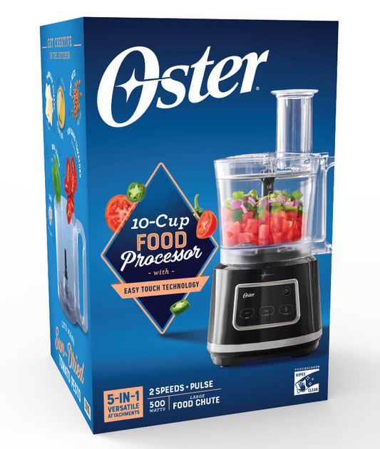 10-Cup Food Processor with Touchscreen Controls – 500W Motor, Multifunctional Blades, Dishwasher Safe by Oster