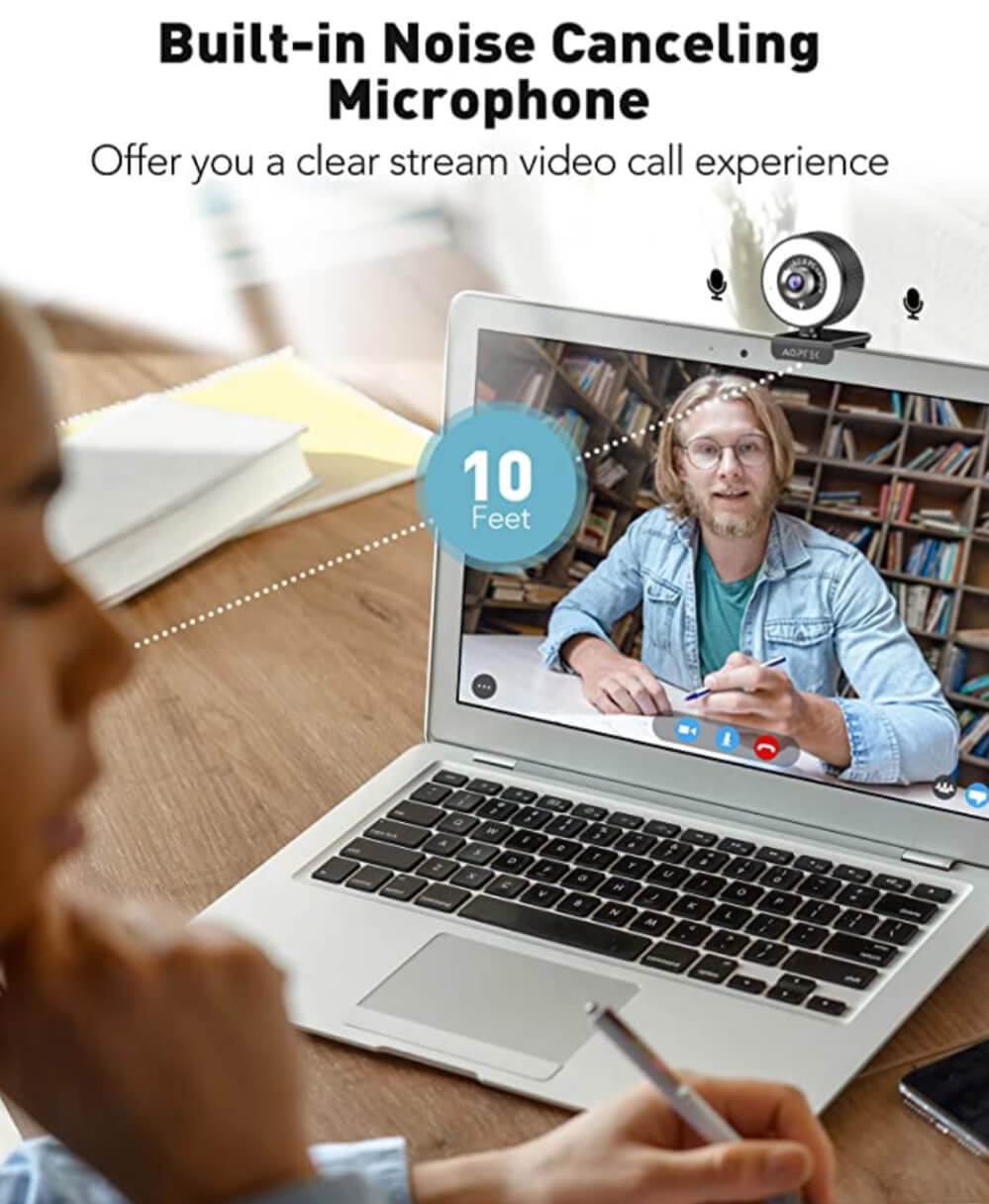 1080P HD Webcam with Ring Light & Privacy Shutter – Crystal-Clear Video, Built-In Mic, Wide-Angle View by Amazon