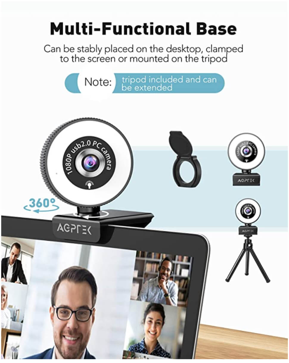 1080P HD Webcam with Ring Light & Privacy Shutter – Crystal-Clear Video, Built-In Mic, Wide-Angle View by Amazon
