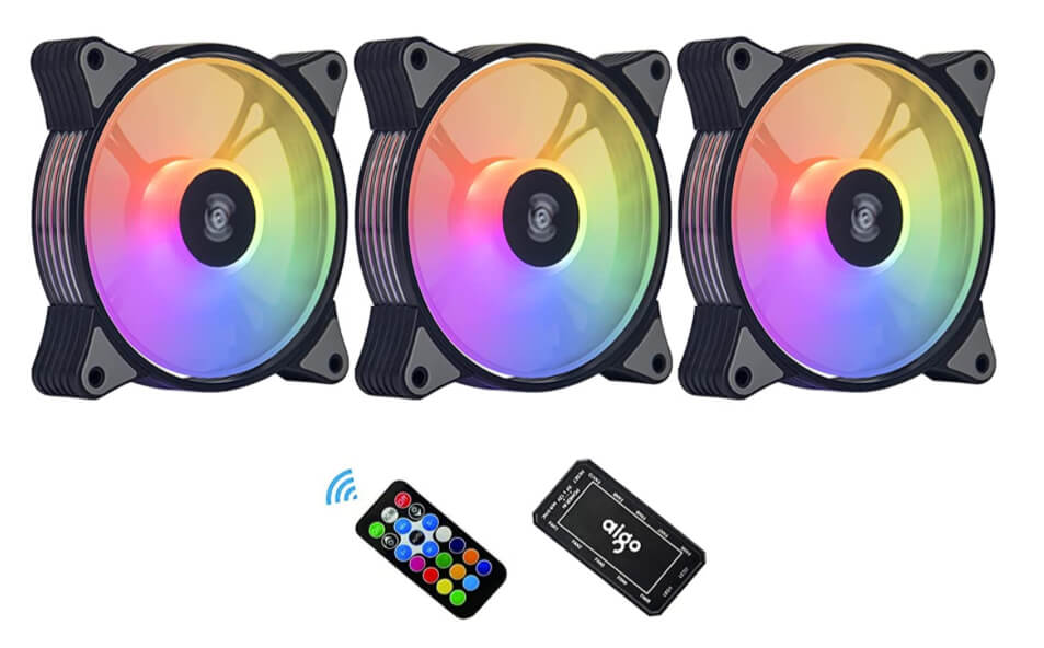 3-Pack 120mm RGB Case Fan ARGB Addressable Motherboard SYNC Cooling SATA Interface PC Fans with Controller for Computer Case by Aigo