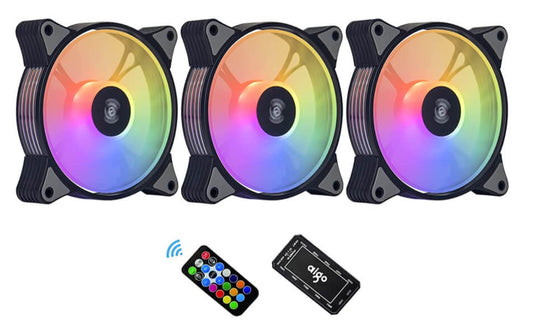 3-Pack 120mm RGB Case Fan ARGB Addressable Motherboard SYNC Cooling SATA Interface PC Fans with Controller for Computer Case by Aigo