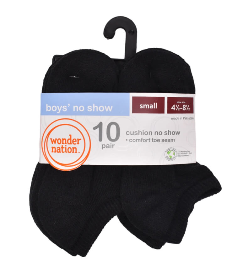 Athletic Works Boys’ No Show Socks 10-Pack – Cushioned Comfort, Arch Support & Moisture-Wicking Fabric by Athletic Works