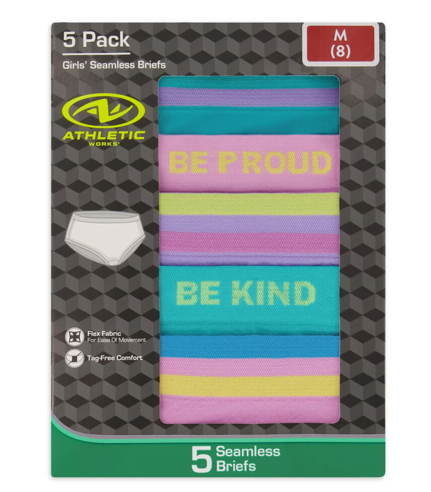Athletic Works Girls Seamless 5-Pack Briefs by Walmart