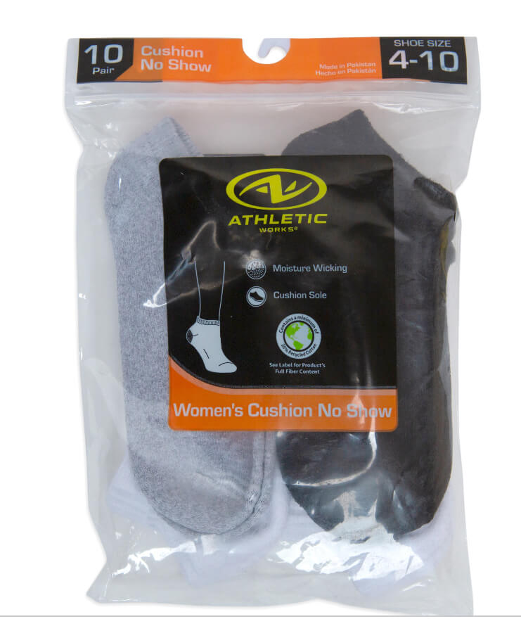 Athletic Works Women's Half-Cushion No Show Sock, 10 Pack by Walmart
