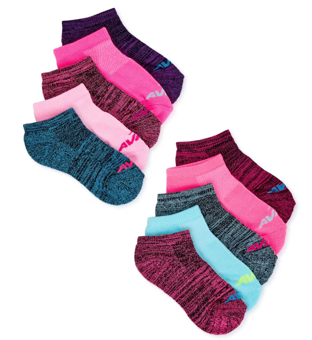 Avia Girls' No Show Socks – Cushioned, Breathable Cotton, Multi-Pack, Assorted Colors by Avia