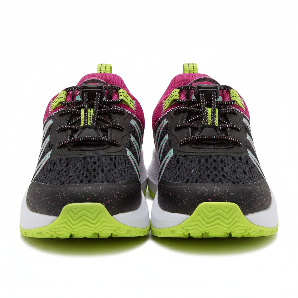 Avia Trail Runner Sneaker for Girls Black Mesh Neon Yellow Green Outsole by Avia