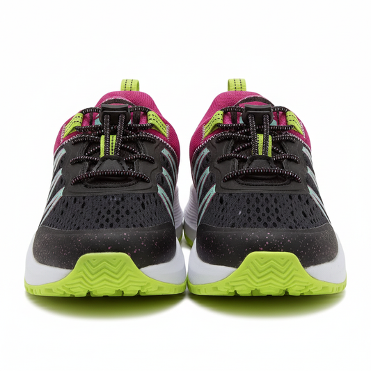 Avia Trail Runner Sneaker for Girls Black Mesh Neon Yellow Green Outsole by Avia
