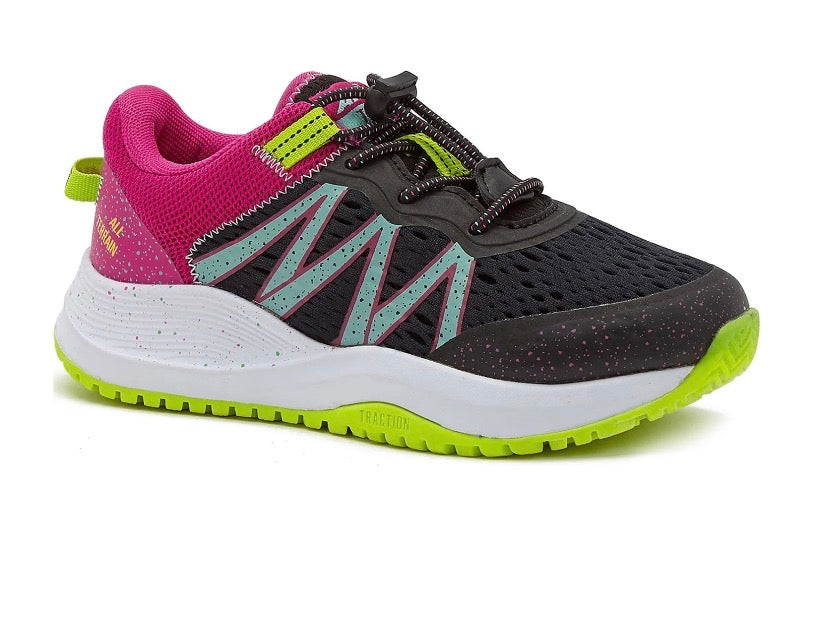 Avia Trail Runner Sneaker for Girls Black Mesh Neon Yellow Green Outsole by Avia