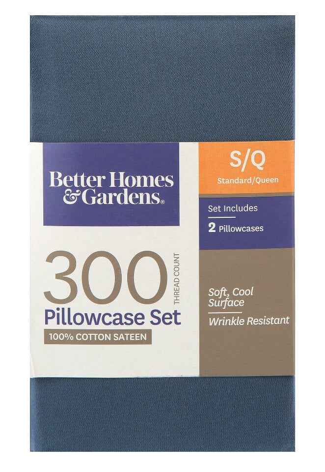 Better Homes & Gardens 300 TC Cotton Standard Pillowcase Set of 2, Slate Blue by Walmart