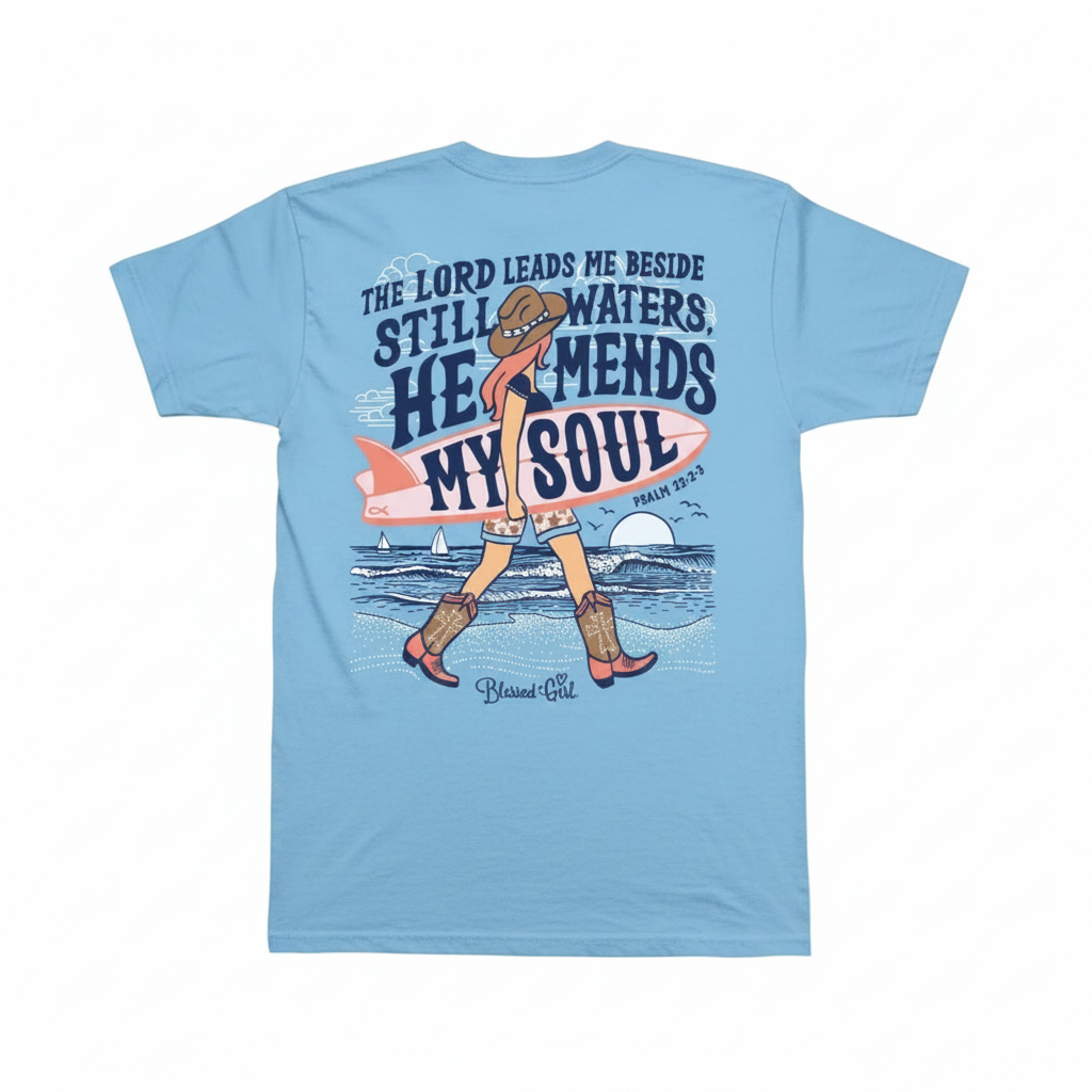 Blessed Girl Womens Coastal Cowgirl Faith T Shirt Psalm 23 Verse by Blessed Girl