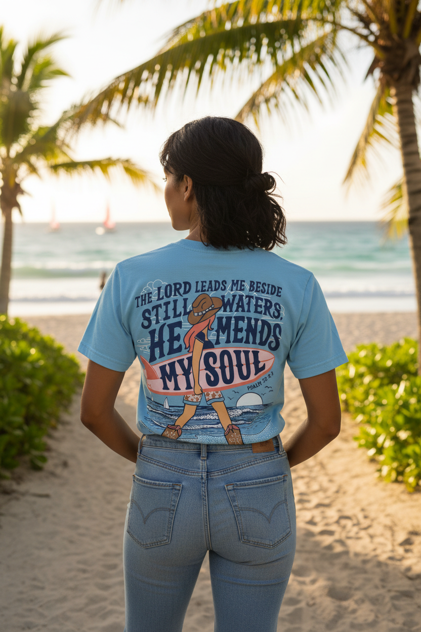 Blessed Girl Womens Coastal Cowgirl Faith T Shirt Psalm 23 Verse by Blessed Girl