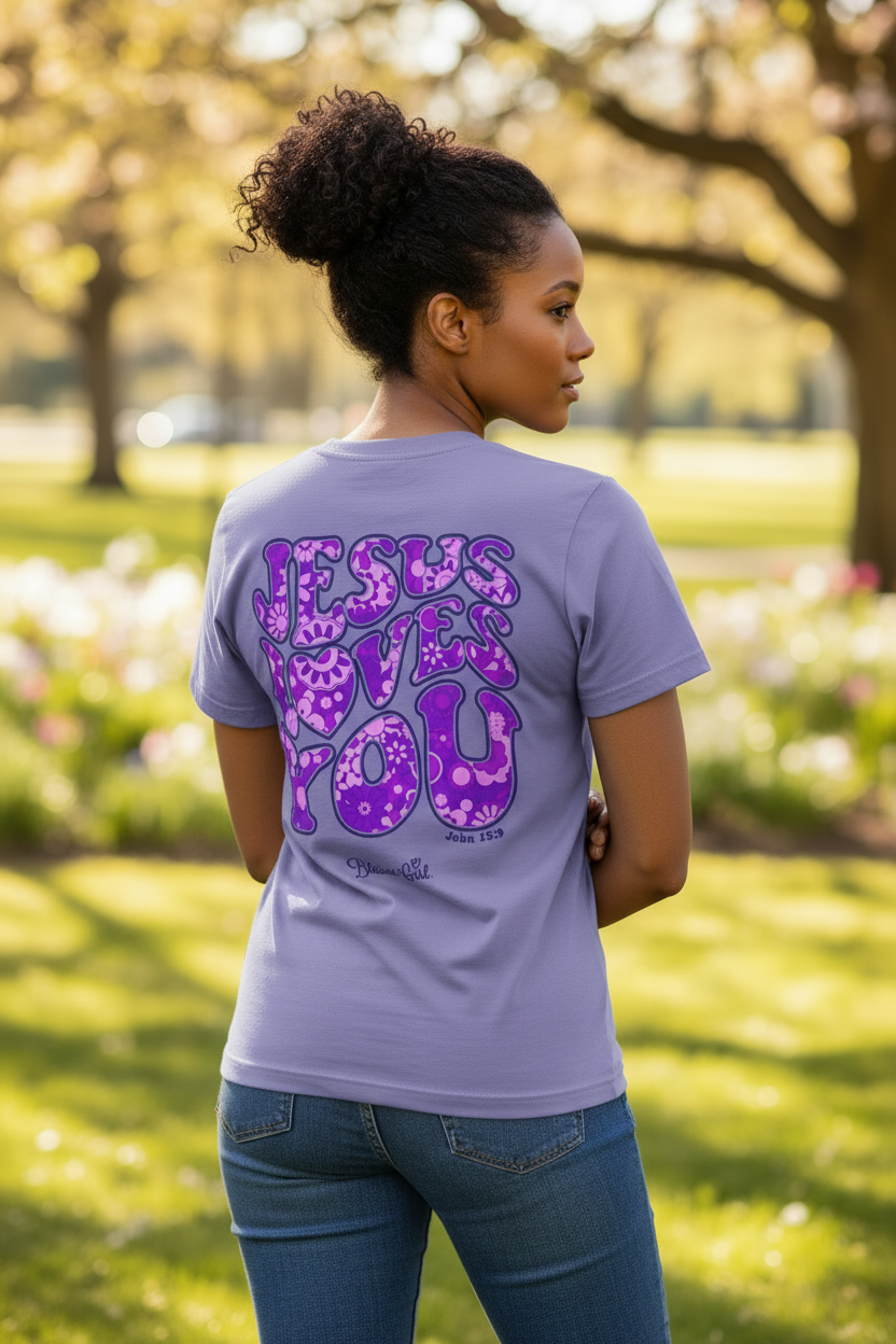 Blessed Girl Women’s T-Shirt Jesus Loves You Groovy Graphic Tee by Blessed Girl