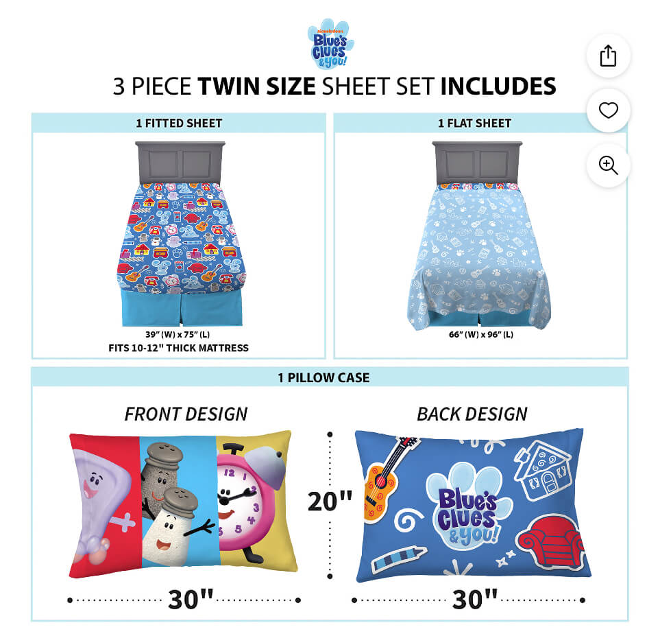 Blue's Clues & You Kids Twin Sheet Set, Blue, Nickelodeon by Walmart
