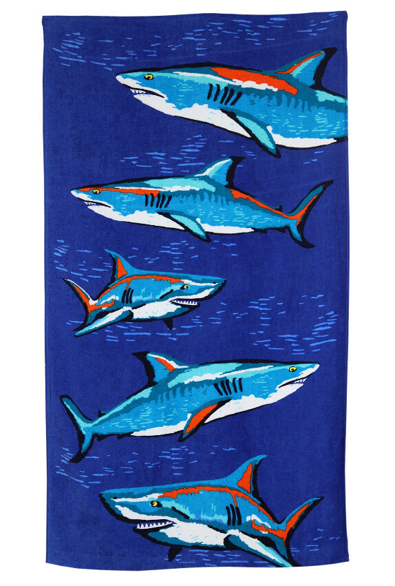 Cotton Beach Towel, 28x60, Mainstays, Blue Sharks by Walmart