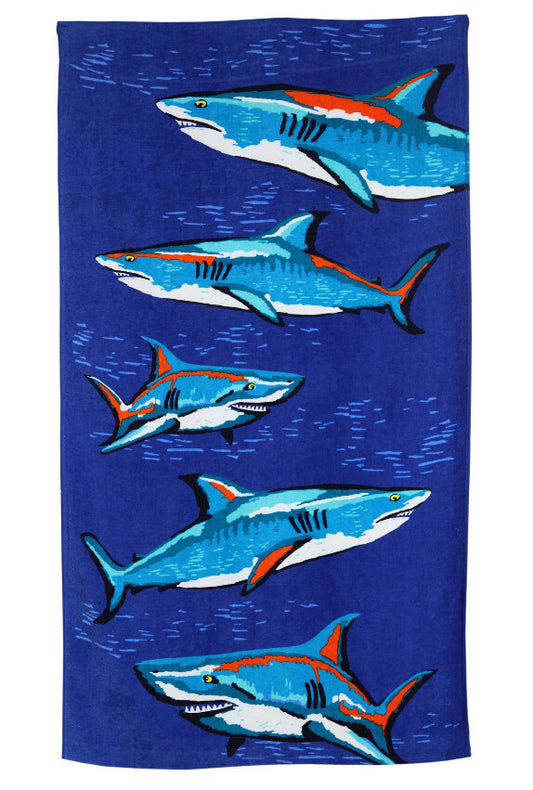 Cotton Beach Towel, 28x60, Mainstays, Blue Sharks by Walmart
