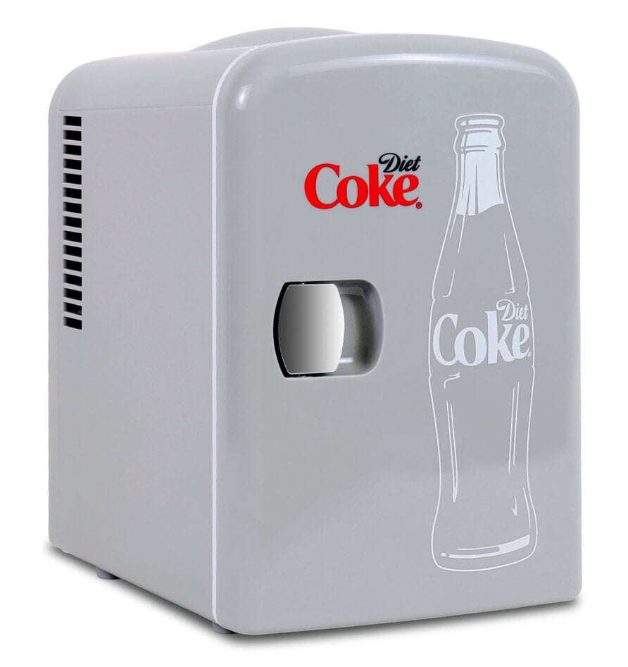 Diet Coke 4L Mini Fridge w/ 12V DC and 110V AC Cords, 6 Can Portable Cooler, Personal Travel Refrigerator, Gray by Walmart