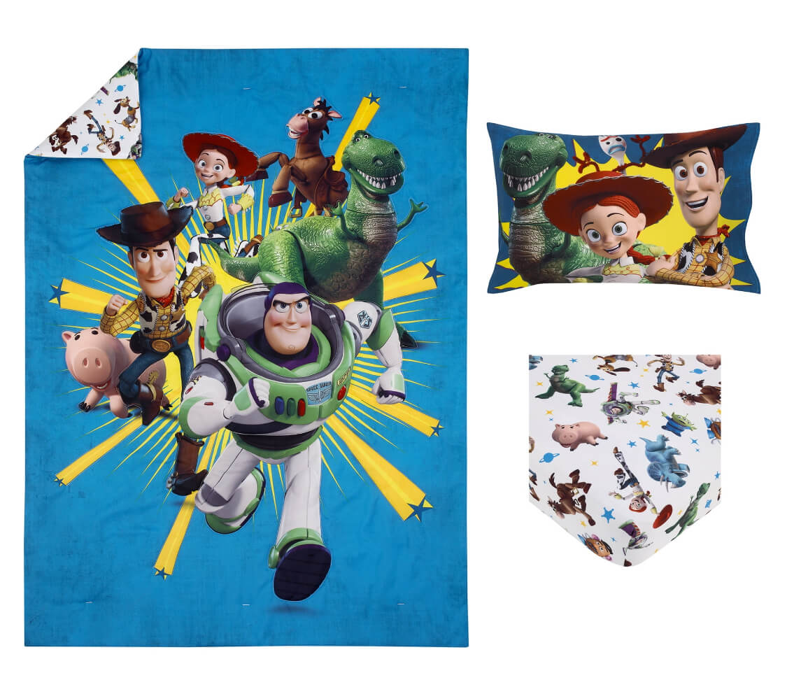 Disney Toy Story Toddler Bedding Set, "Taking Action", 3-Pieces, Blue, Green, Boy, Toddler Bed Size by Walmart