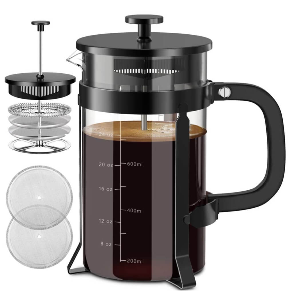 34 Oz French Press Coffee Maker – Double Stainless-Steel Filters, Rich Flavor, Easy Brewing by Amazon