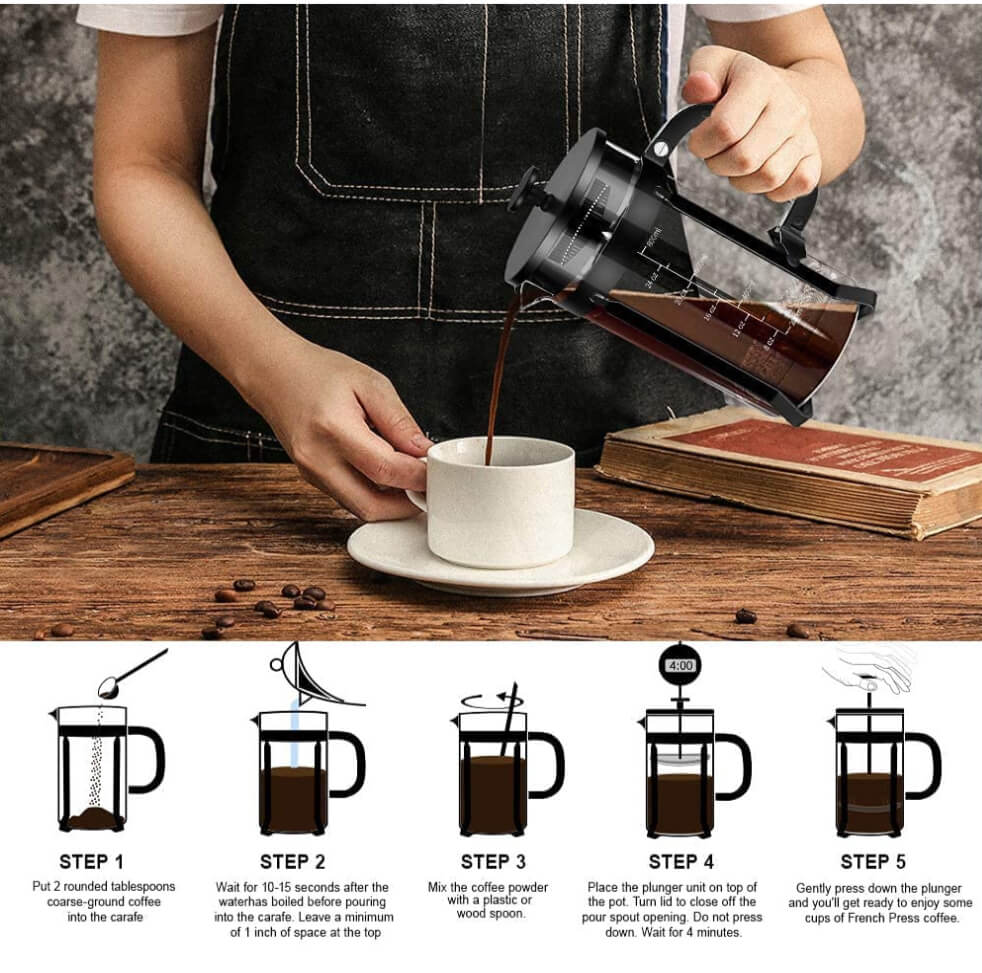 34 Oz French Press Coffee Maker – Double Stainless-Steel Filters, Rich Flavor, Easy Brewing by Amazon