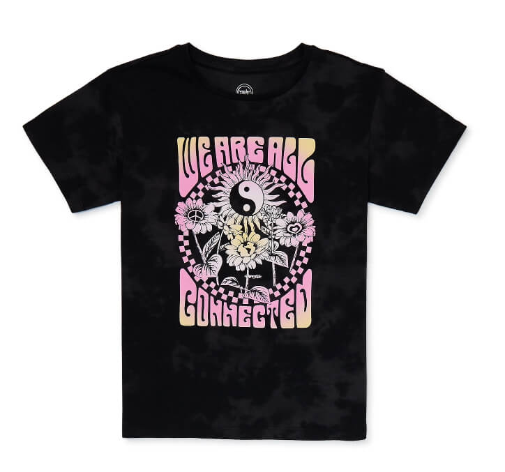 Wonder Nation Girls Short Sleeve Oversized Graphic Tee - We Are All Connected by Walmart