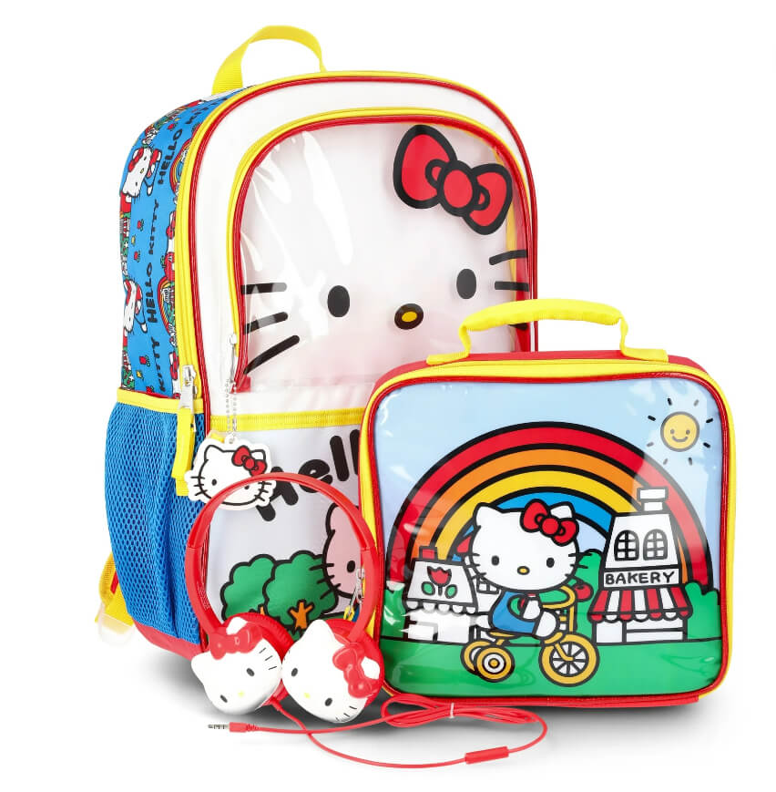 Hello Kitty 3-Piece Backpack Set for Kids – Includes Backpack, Lunch Box & Headphones, Durable Polyester by Hello Kitty