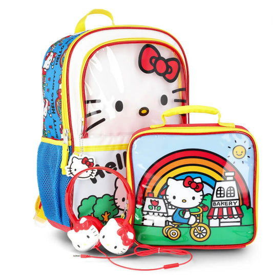 Hello Kitty 3-Piece Backpack Set for Kids – Includes Backpack, Lunch Box & Headphones, Durable Polyester by Hello Kitty