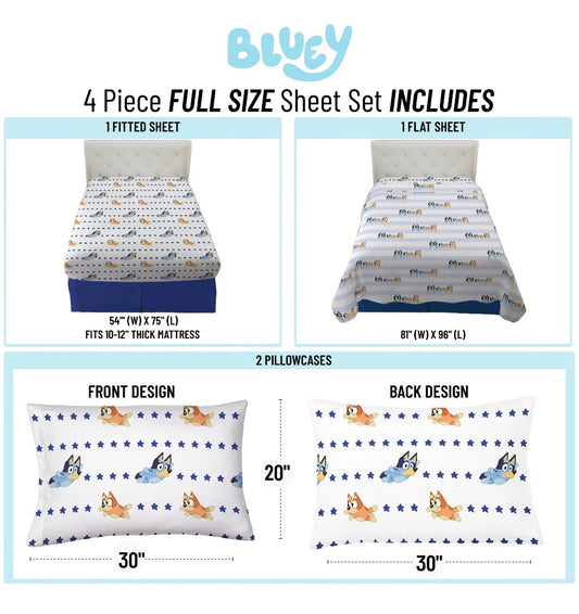 Bluey In The Dream Kids 4-Piece Full Sheet Set, Microfiber, Blue