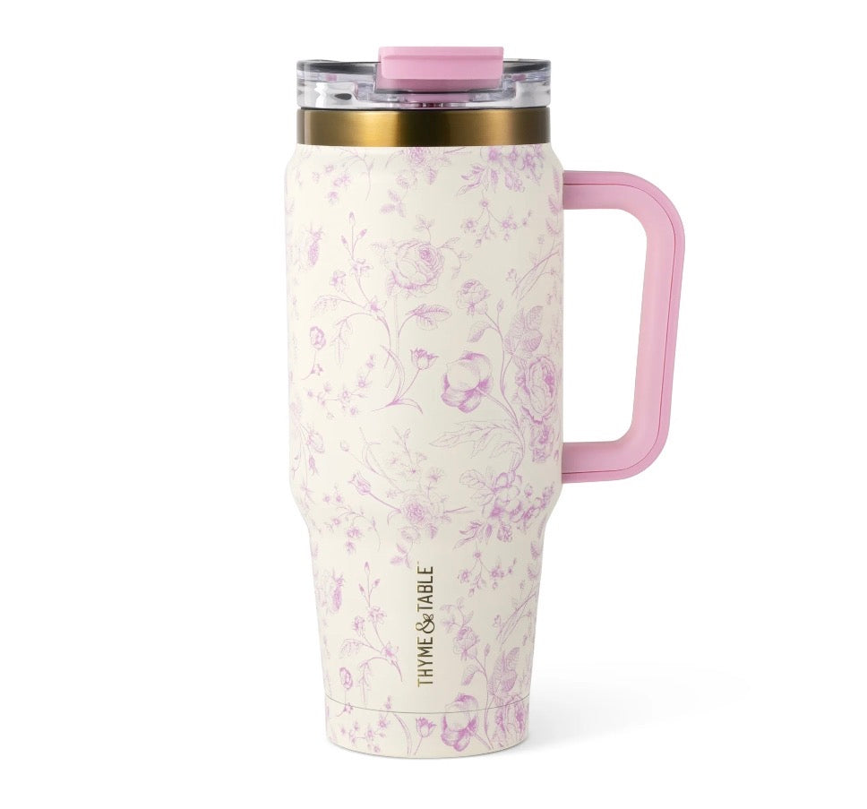 Thyme & Table 32oz Stainless Steel Luna Tumbler with Handle and Dual Straw Lid, Floral