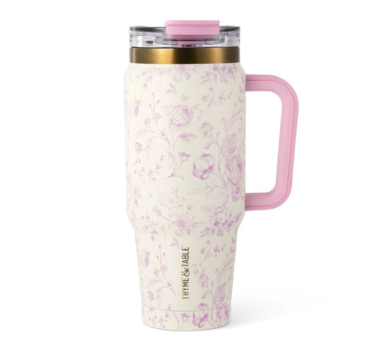 Thyme & Table 32oz Stainless Steel Luna Tumbler with Handle and Dual Straw Lid, Floral