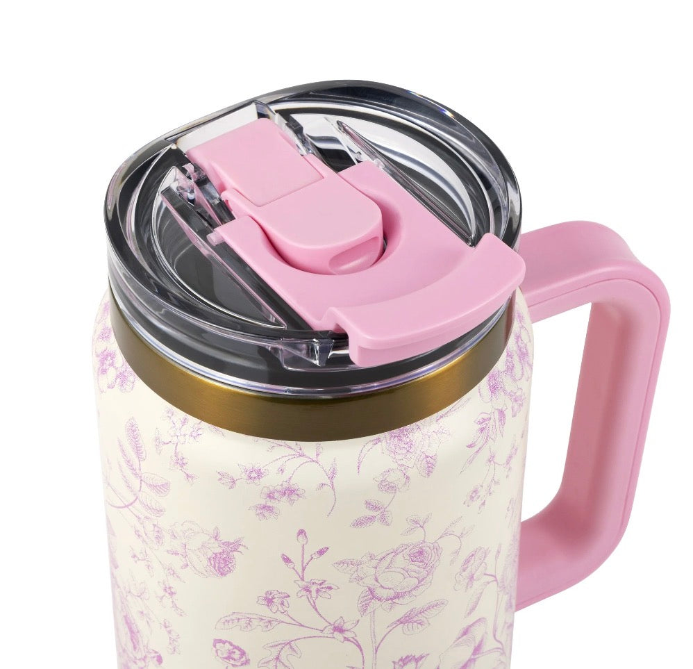 Thyme & Table 32oz Stainless Steel Luna Tumbler with Handle and Dual Straw Lid, Floral