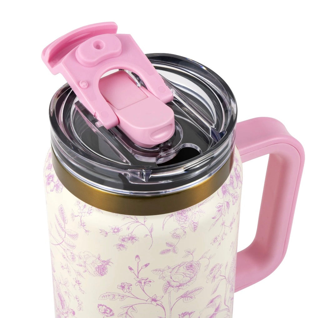 Thyme & Table 32oz Stainless Steel Luna Tumbler with Handle and Dual Straw Lid, Floral