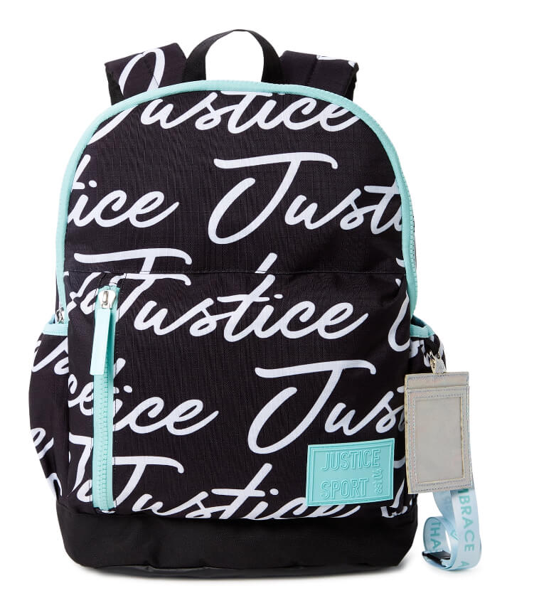 Justice Girls 17" Laptop Backpack 2-Piece Ripstop Lanyard Set Black Blue All Over Print by Walmart