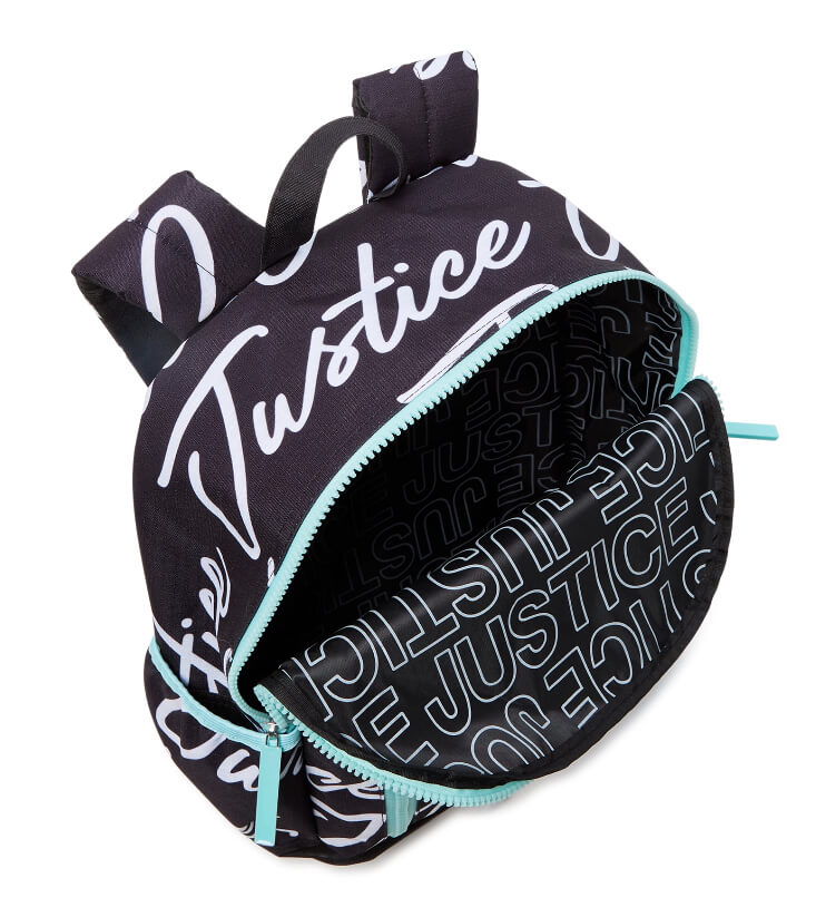 Justice Girls 17" Laptop Backpack 2-Piece Ripstop Lanyard Set Black Blue All Over Print by Walmart