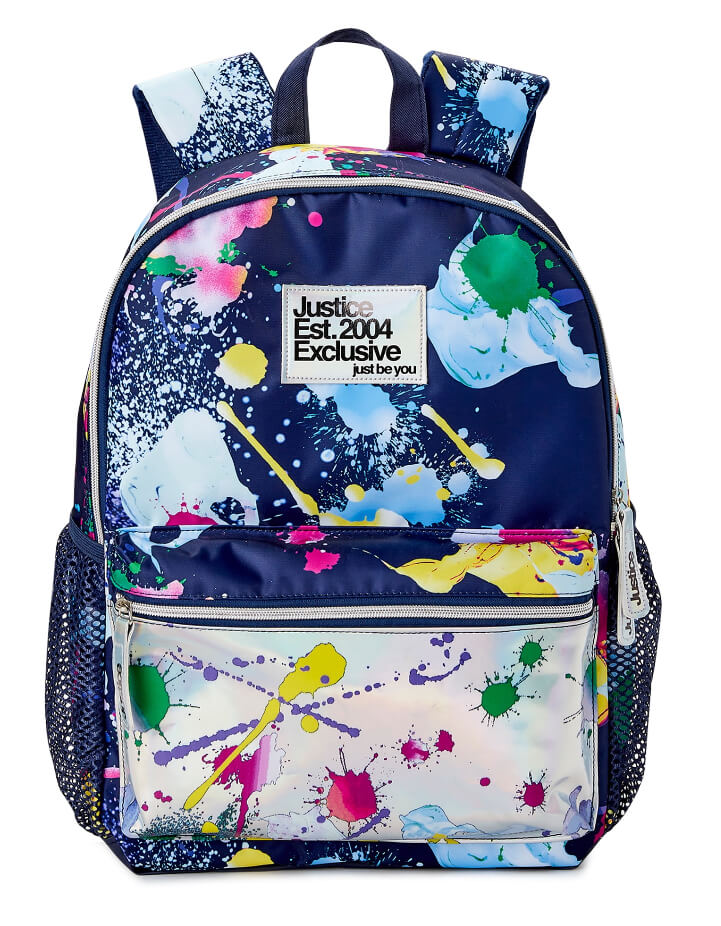 Justice Girls 17" Laptop Backpack Iridescent Blue Multi-Color Splatter by Walmart