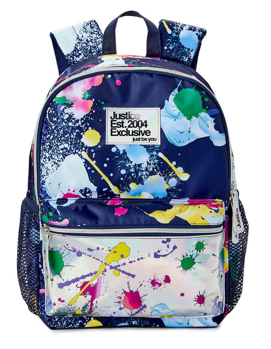 Justice Girls 17" Laptop Backpack Iridescent Blue Multi-Color Splatter by Walmart