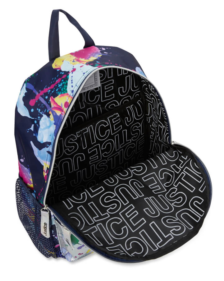 Justice Girls 17" Laptop Backpack Iridescent Blue Multi-Color Splatter by Walmart