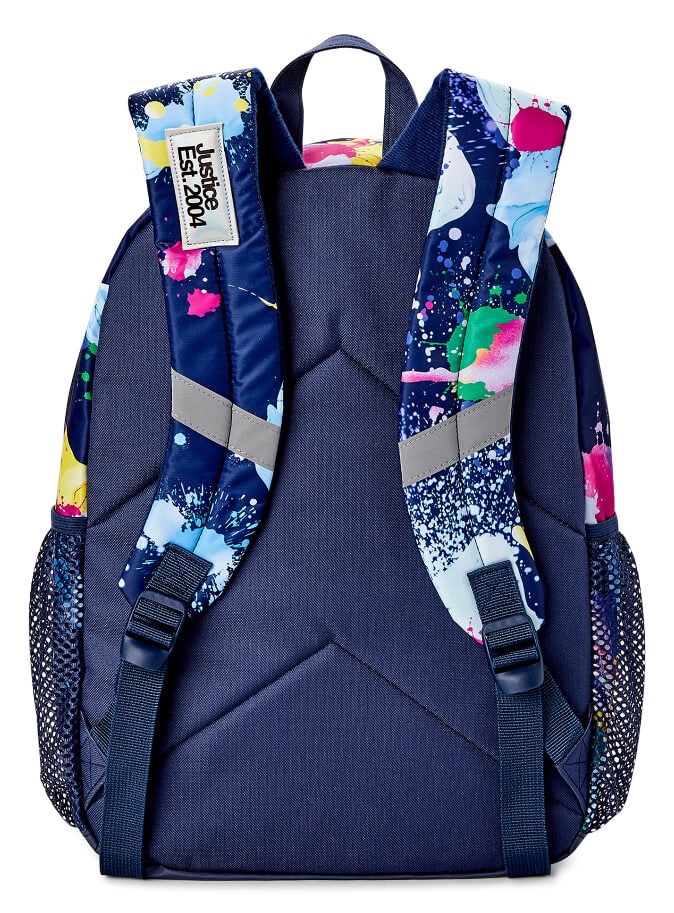 Justice Girls 17" Laptop Backpack Iridescent Blue Multi-Color Splatter by Walmart