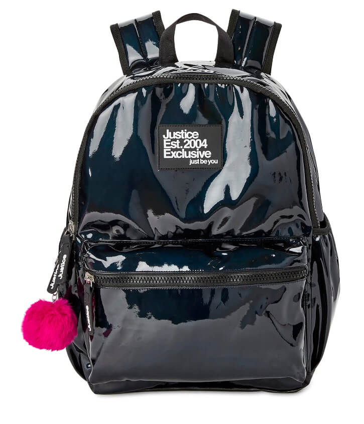 Justice Girls 17" Laptop Backpack with Pom Pom Dangle, Black by Walmart
