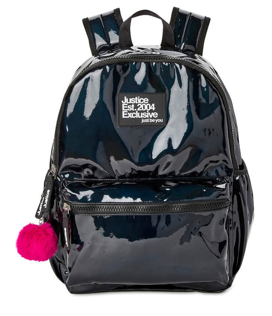 Justice Girls 17" Laptop Backpack with Pom Pom Dangle, Black by Walmart