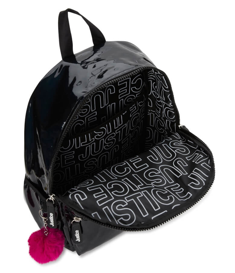 Justice Girls 17" Laptop Backpack with Pom Pom Dangle, Black by Walmart