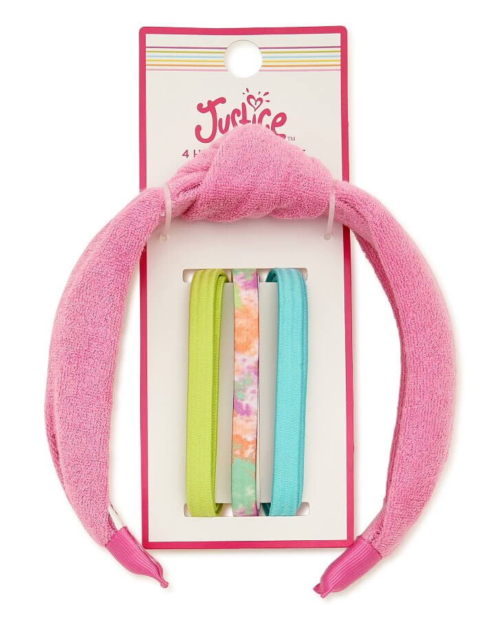 Justice Girls Terry Knit Headband and Hair Elastic Set, 4 Pack by Walmart