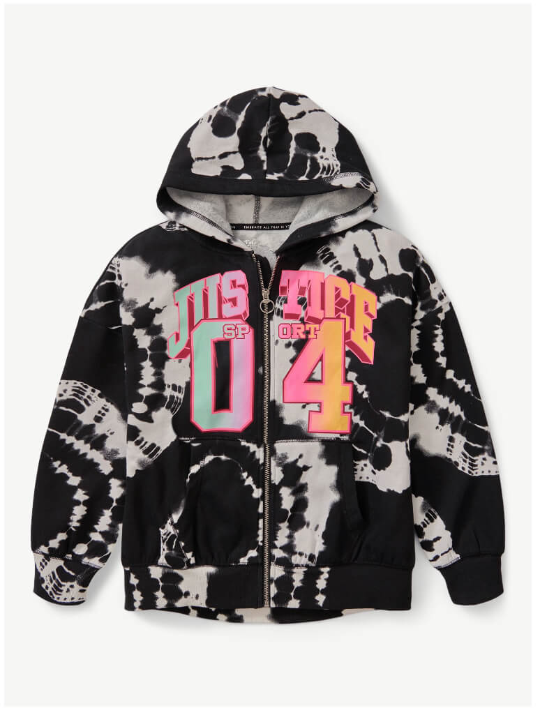 Justice Girls' Zip-Up Hoodie – Tie-Dye Fleece, Full Zip, Kangaroo Pockets, Machine Washable by Justice