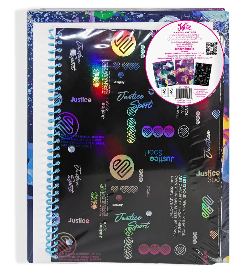 Justice J Sport Binder Bundle, 1" Binder, Notebook, Paper Pocket Folder by Walmart